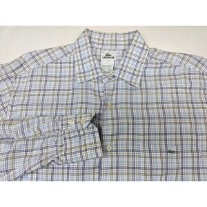 Lacoste Mens Button‎ Down Shirt Long Sleeve Plaid Checkered 42